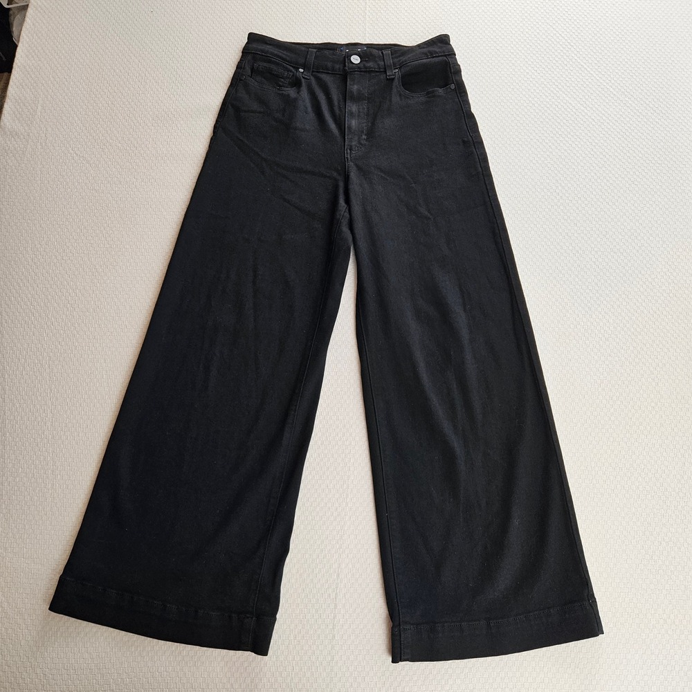 PAIGE Anessa Black High Rise Wide Leg Cropped Jeans 27 Minimalism Quiet Luxury